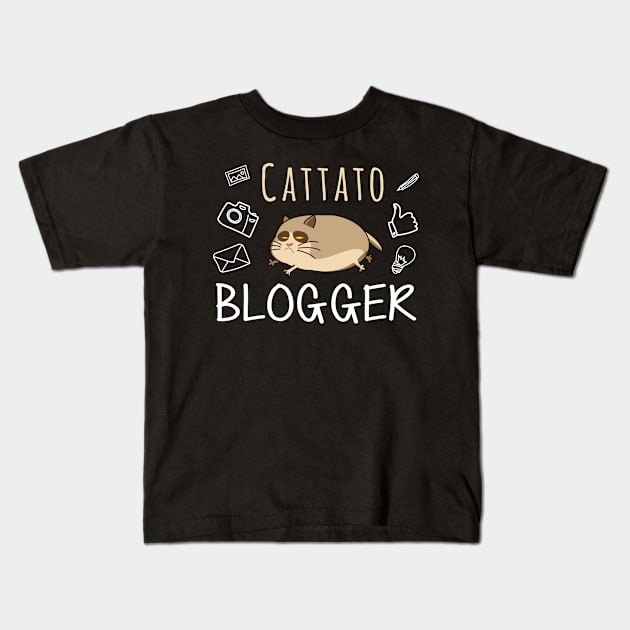 Cat and Blogger - Cattato Blogger Kids T-Shirt by KC Happy Shop